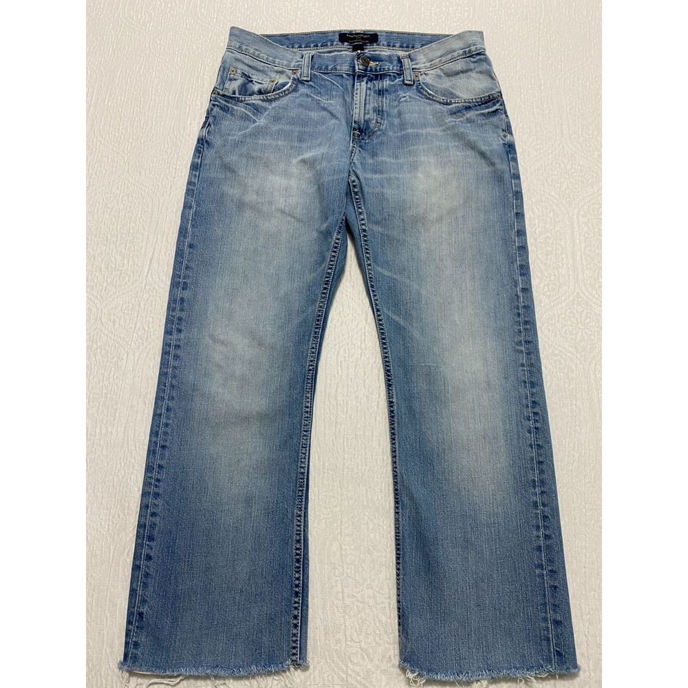 Banana Republic Vintage Straight Jeans Mens 34x26 Blue Cut Off Raw Hem